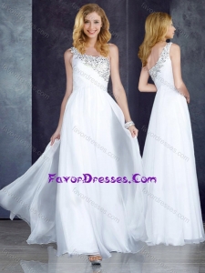 Custom Fit Empire One Shoulder Beaded White Pretty Prom Dress