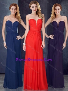 Discount Sweetheart Belted and Ruched Pretty Prom Dress in Navy Blue