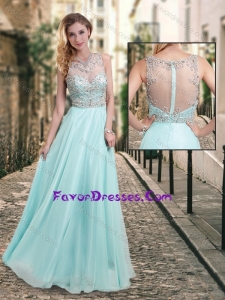 Latest See Through Scoop Beaded Latest Prom Dress in Aqua Blue