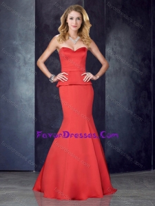 Mermaid Sweetheart Satin Red Latest Prom Dress with Brush Train