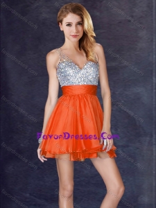New Style Backless Orange Red Short Pretty Prom Dress with Sequins