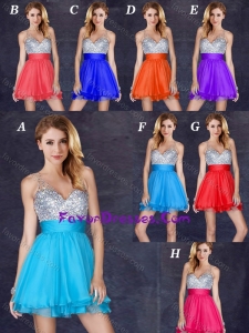 Popular A Line V Neck Backless Short Pretty Prom Dress with Sequins