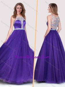Sexy See Through Scoop Empire Purple Pretty Prom Dress with Beading