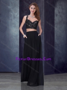 Two Piece Column Straps Applique Pretty Prom Dress in Black