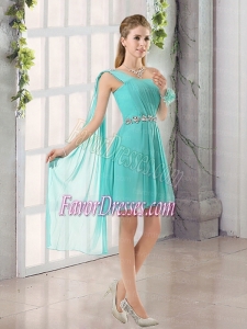 One Shoulder A Line Beading and Ruching Bridesmaid Dress with Lace Up