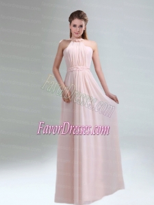 Romantic 2015 High Neck Chiffon Light Pink Bridesmaid Dress