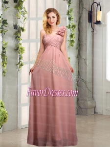 Empire Ruching One Shoulder Bridesmaid Dresses with Hand Made Flowers