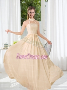 Halter Empire 2015 Classical Bridesmaid Dress with Lace