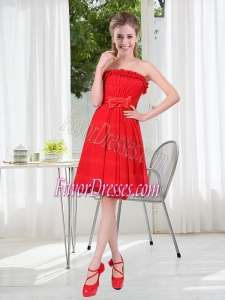 Wonderful Ruching Strapless Bowknot Dama Dress in Red 68.59
