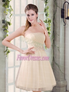 Strapless Appliques 2015 New Bridesmaid Dress in Champagne