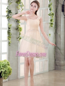 Straps A Line Champagne Bridesmaid Dress with Appliques
