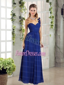 2015 Empire Ruching One Shoulder Bridesmaid Dress in Royal Blue