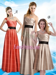2015 Ruching One Shoulder Empire Bridesmaid Dress with Belt
