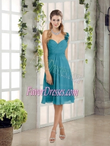 Empire Ruching Turquoise 2015 Sexy Bridesmaid Dress with One Shoulder