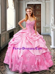 Beaded Rose Pink Quinceanera Dresses with Bubbles and Appliques