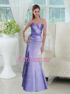 Elegant Lavender Sweetheart Ruched Bridesmaid Dress with Beads