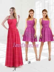 Halter Empire 2015 Coral Red Bridesmaid Dresses with Ruching