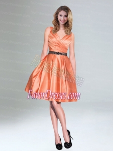 Low Price Orange Taffeta Short V Neck Bridesmaid Dresses