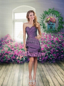Sweetheart Ruching Hand Made Flowers Column Bridesmaid Dresses in Eggplant Purple