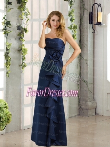 Sweetheart Ruching and Hand Made Flowers Bridesmaid Dresses in Navy Blue