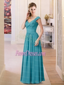 2015 Empire Turquoise Bridesmaid Dress with V Neck