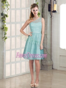 A Line One Shoulder Bridesmaid Dress with Lace and Belt