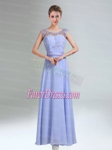 Lavender Scoop Belt and Lace Empire 2015 Bridesmaid Dress