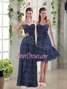 Navy Blue Ruching and Hand Made Flowers Bridesmaid Dresses with Sweetheart