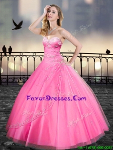 Really Puffy Pink Quinceanera Gowns with Beading and Appliques