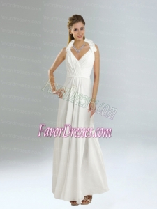 Simple Halter Empire Ruching and Hand Made Flowers Bridesmaid Dress