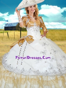 White and Champagne Sweet 16 Gown with Beading and Bowknot