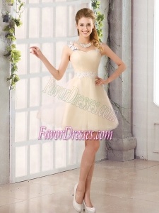 2015 Decent Straps Appliques Bridesmaid Dress with Mini Length