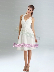 Halter Empire Bridesmaid Dress with Ruching and Hand Made Flowers