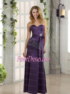 Sweetheart Column 2015 Eggplant Purple Dama Dresses with Belt