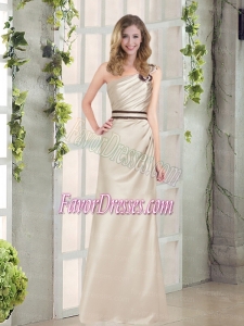 2015 Ruching and Belt One Shoulder with Floor Length