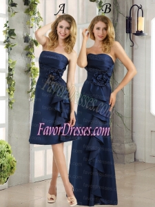 Navy Blue Ruching and Hand Made Flowers Dama Dresses