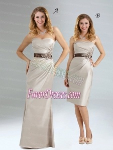 2015 Ruching and Belt Sweetheart Grey Dama Dress with Floor Length