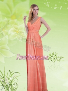 2015 Simple V Neck Empire Ruching and Dama Dress in Watermelon Red