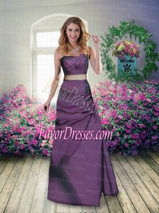 Sweetheart Column 2015 Eggplant Purple Dama Dresses with Belt and Ruching