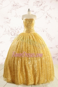 Romantic Sequins Yellow Quinceanera Dress with Strapless 213.62