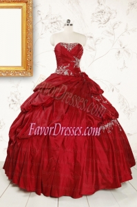 Wine Red Appliques Sweetheart 2015 Quinceanera Dress