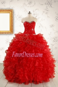 Pretty Ball Gown Sweetheart 2015 Red Quinceanera Dresses with Beading