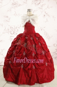 2015 Cheap Appliques Quinceanera Dresses in Wine Red