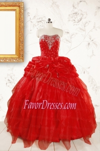 Most Popular Sweetheart Ball Gown Beading Red Quinceanera Dresses