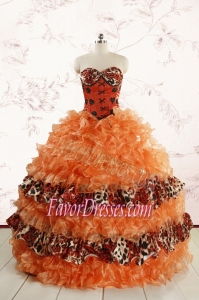 2015 Exquisite Sweetheart Leopard Quinceanera Dresses in Orange