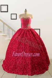 2015 Customize Special Fabric Beading Sweet 16 Dress in Coral Red