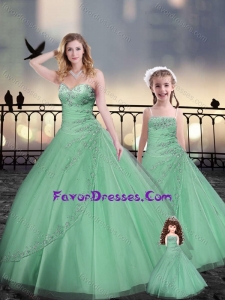 Beaded and Applique Apple Green Quinceanera Dresses in Tulle