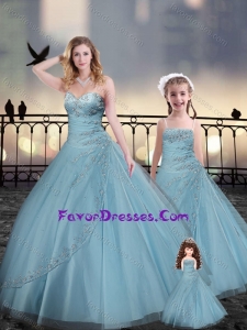 Custom Fit Light Blue Macthing Quinceanera Dresses with Beading and Appliques