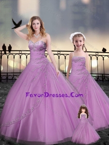 Custom Made Beaded and Applique Macthing Quinceanera Dresses in Lilac