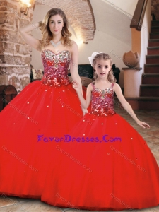 Elegant Beaded Bodice Tulle Princesita Quinceanera Dresses in Red